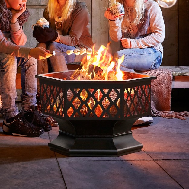 Yaheetech 24in Outdoor Hex Fire Pits Firepit Bowl With Spark Screen amp Poker For Patio Backyard