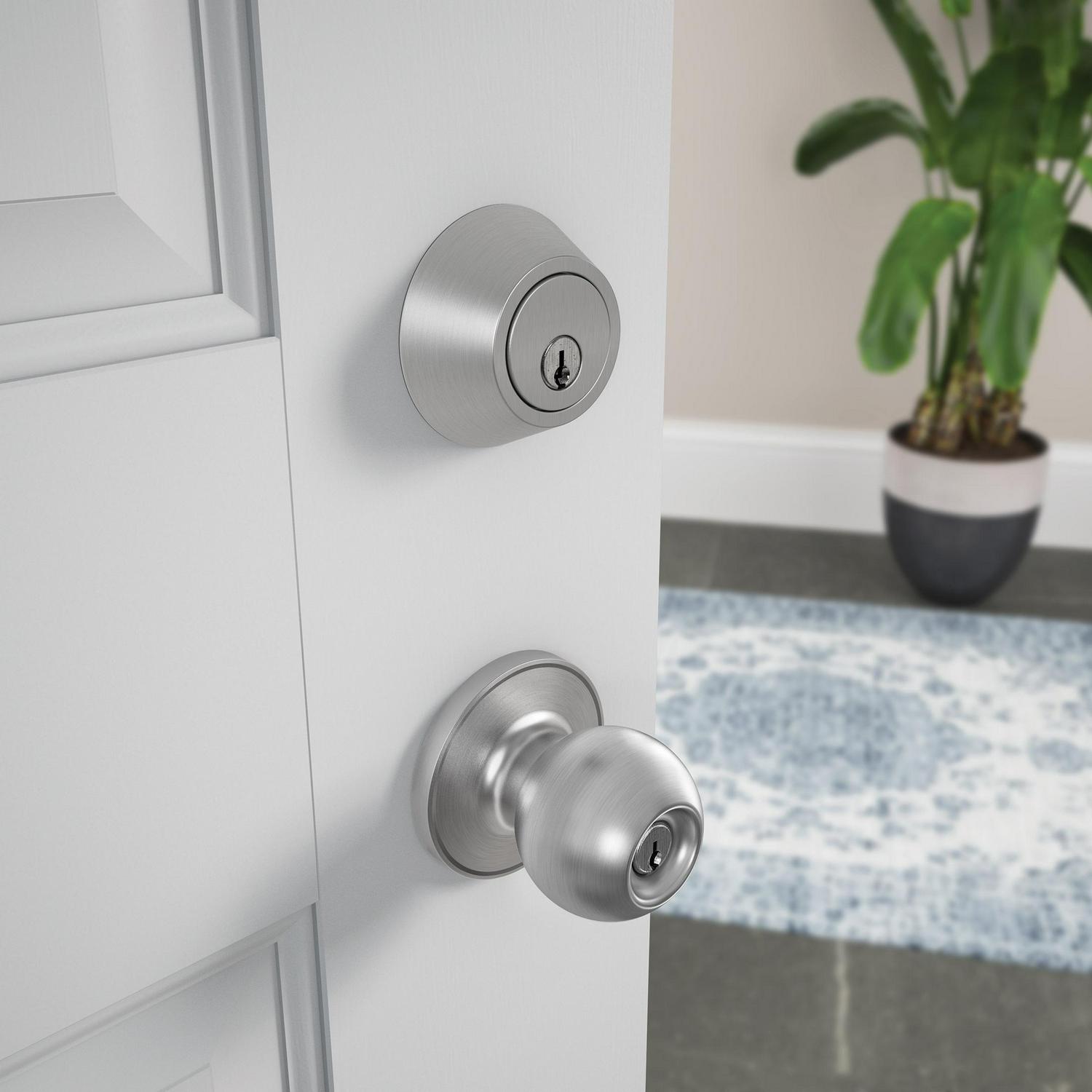 First Secure by Schlage Single Cylinder Door Deadbolt Lock and Keyed Entry Rigsby Door Knob Lock  Twin Pack in Satin Stainless Steel for Exterior Doors