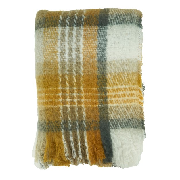 Saro Lifestyle Throw Blanket With Faux Mohair Check Design