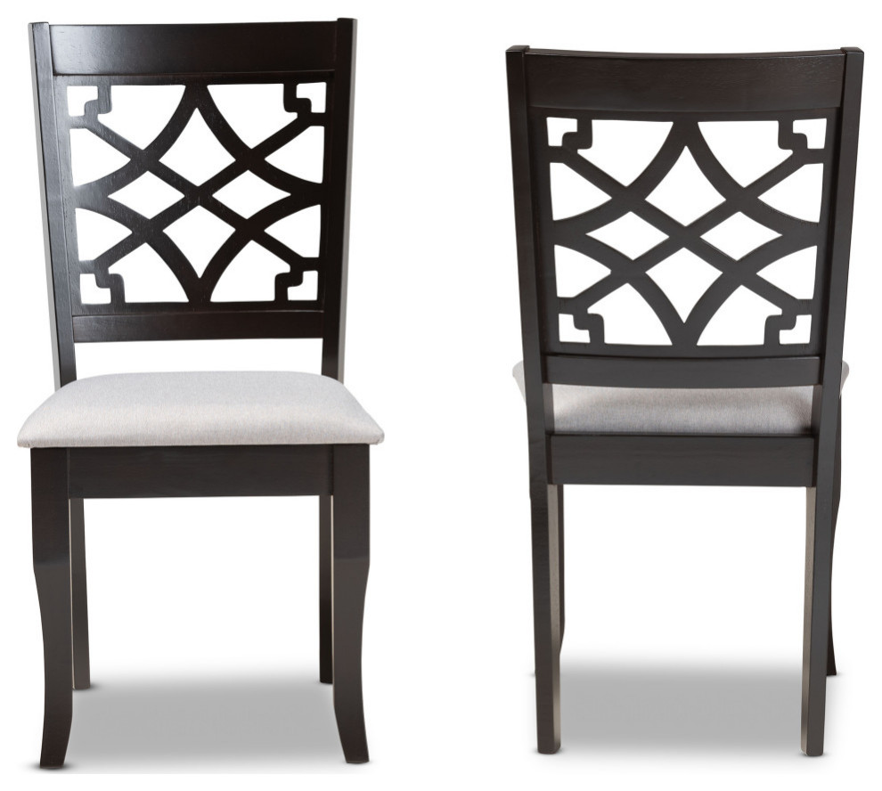 Marten Modern Gray Fabric and Dark Brown Wood 2 Piece Dining Chair Set   Transitional   Dining Chairs   by Baxton Studio  Houzz