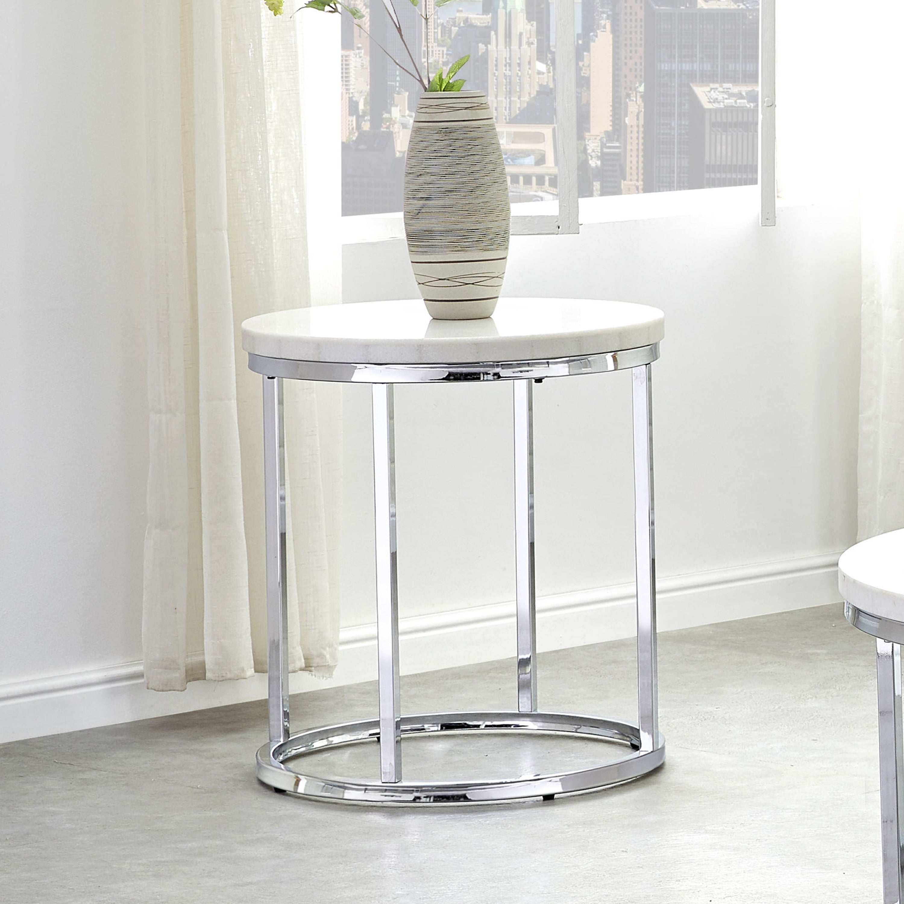 Silver Orchid Eden White Marble Top Round End Table