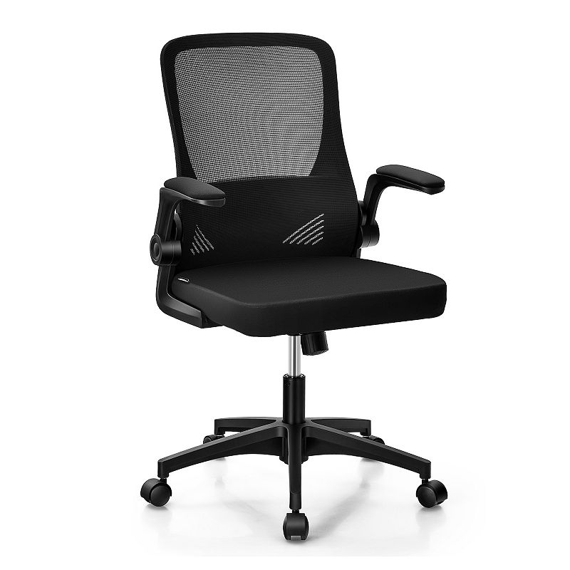 Swivel Mesh Office Chair with Foldable Backrest and Flip-Up Arms-Black