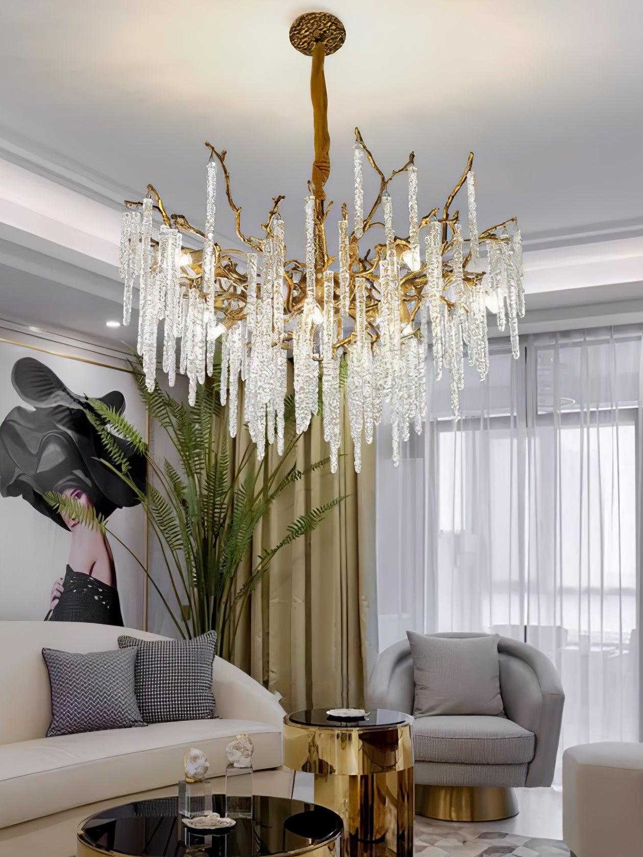 Crystal Icicles Branch Brass Chandelier