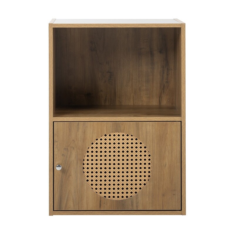 Grondin Boho Style Accent Floor Storage Cabinet with Rattan Doors  Bathroom Linen Cabinet with Open Storage for Home Office