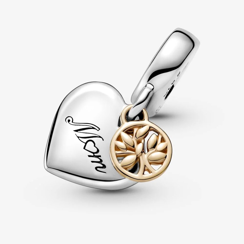 PANDORA  Two-tone Family Tree & Heart Dangle Charm