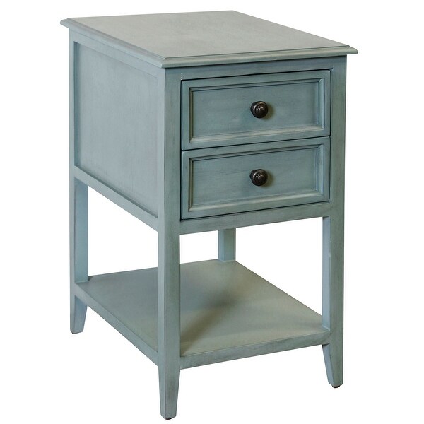 Aged Seafoam Two Drawer Side Table