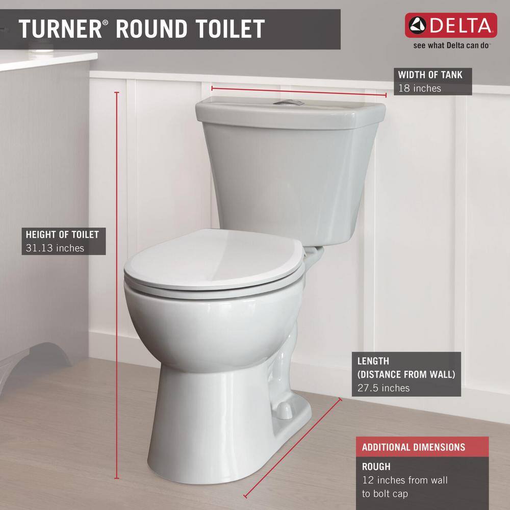 Delta Turner 2-Piece 1.1 GPF1.6 GPF Dual Flush Round Front Toilet in White C41908D-WH