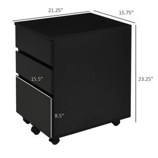 HOMCOM Black 3 Drawer Storage Cabinet Home Office Mobile File Desk Storage Organizer with Wheels 836-150V80BK