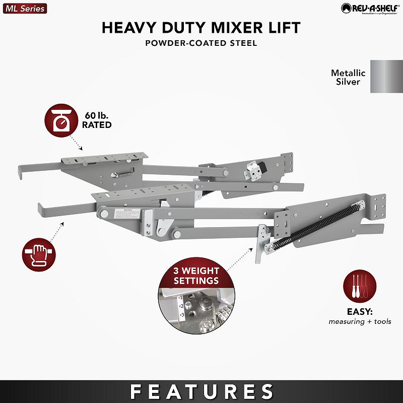 Rev-A-Shelf Heavy Duty Lifting System for Kitchen Base Cabinets， RAS-ML-HDCR