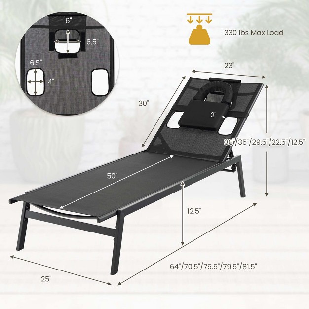 Costway Patio Tanning Lounge Chair 5 position Outdoor Recliner With Face Hole Poolside