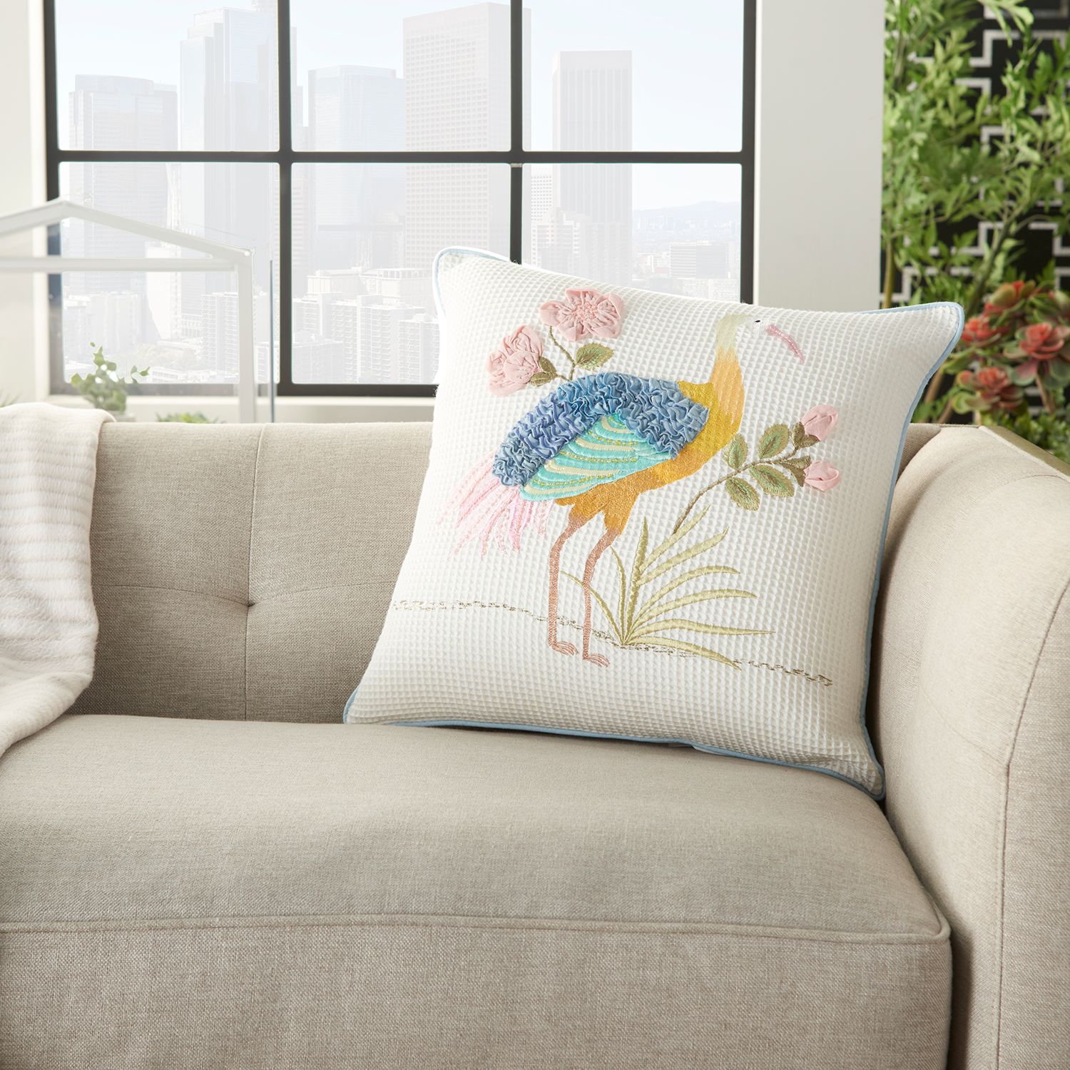 Mina Victory Plushlines Garden Crane Throw Pillow