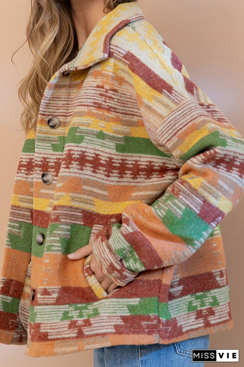 Lapel Button Up Aztec Jacket Coat