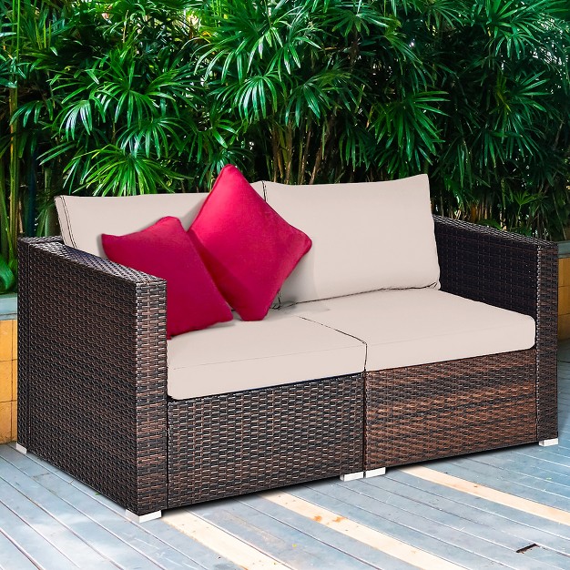 Costway 2pcs Patio Rattan Corner Sofa Sectional Furniture