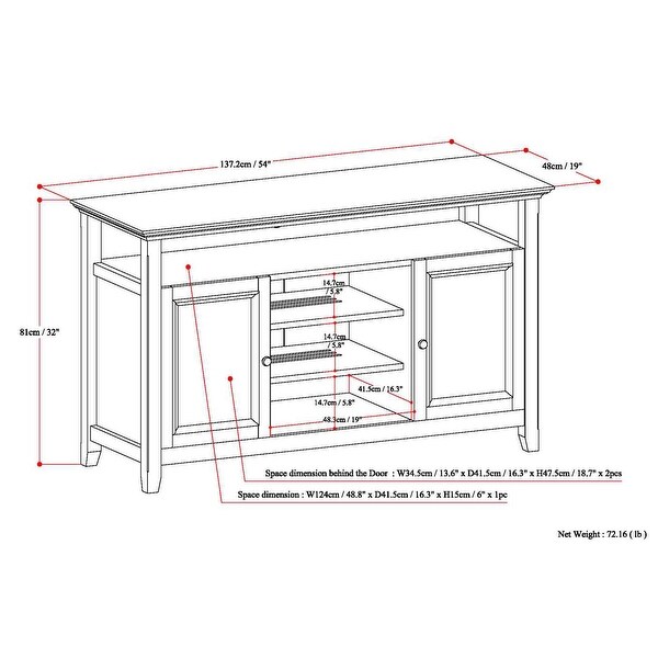 WYNDENHALL Halifax SOLID WOOD 54 inch Wide Transitional TV Media Stand For TVs up to 60 inches - 54'' W x 18.9'' D x 31.9'' H