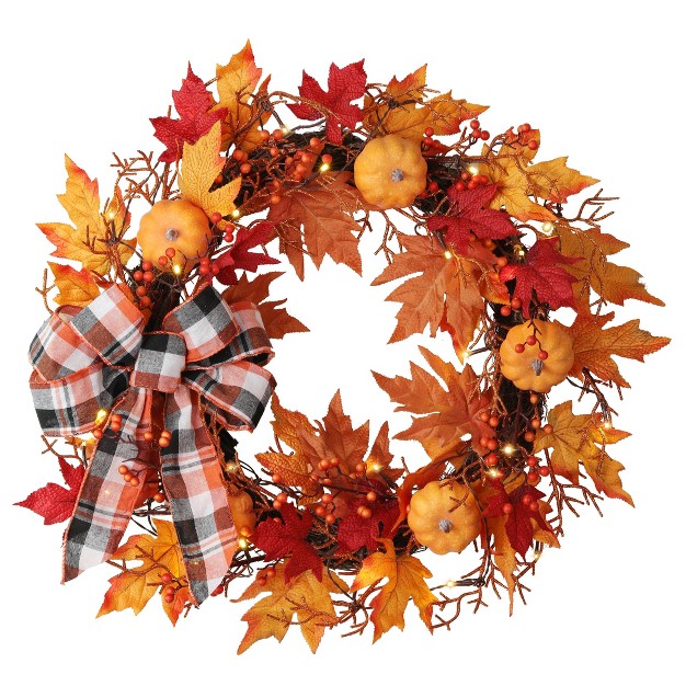 26in Pre lit Led Plaid Wreath Haute D cor