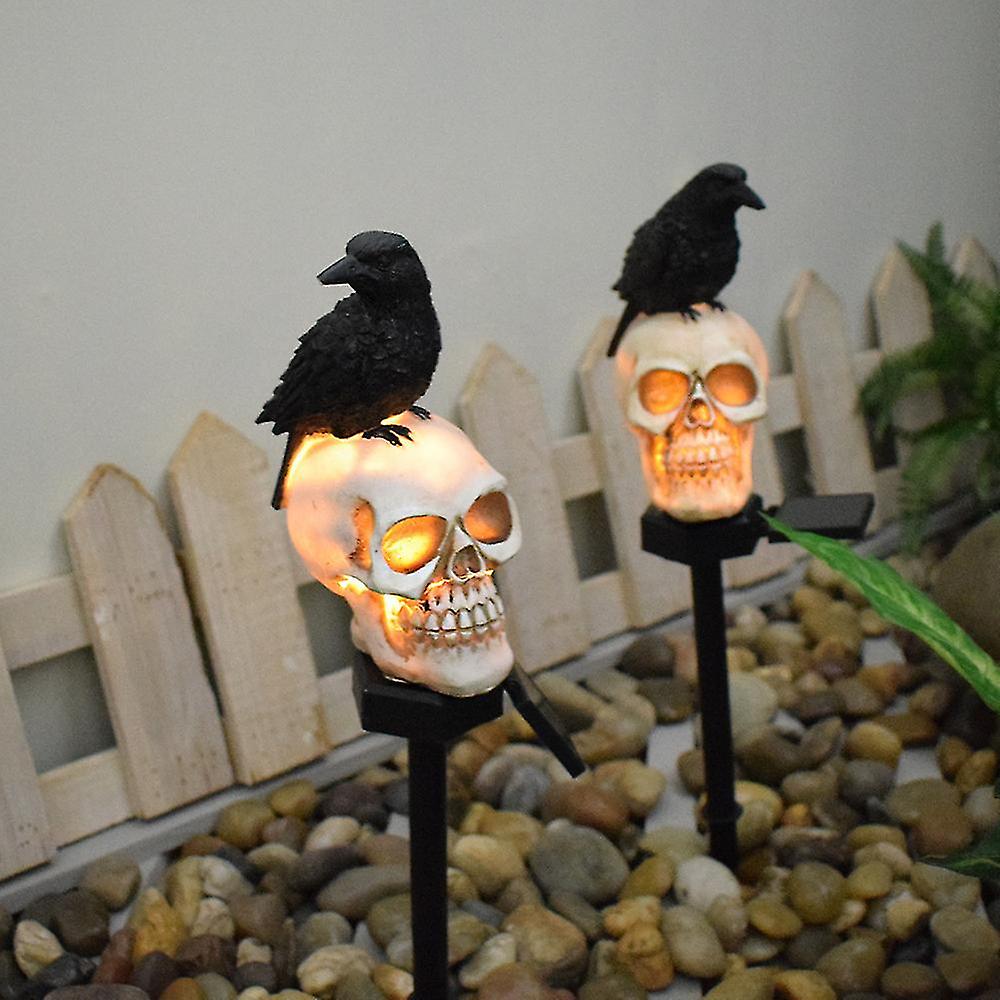 Miman Solar Ground Plug Lights Crow Skull Floor Lamp For Halloween