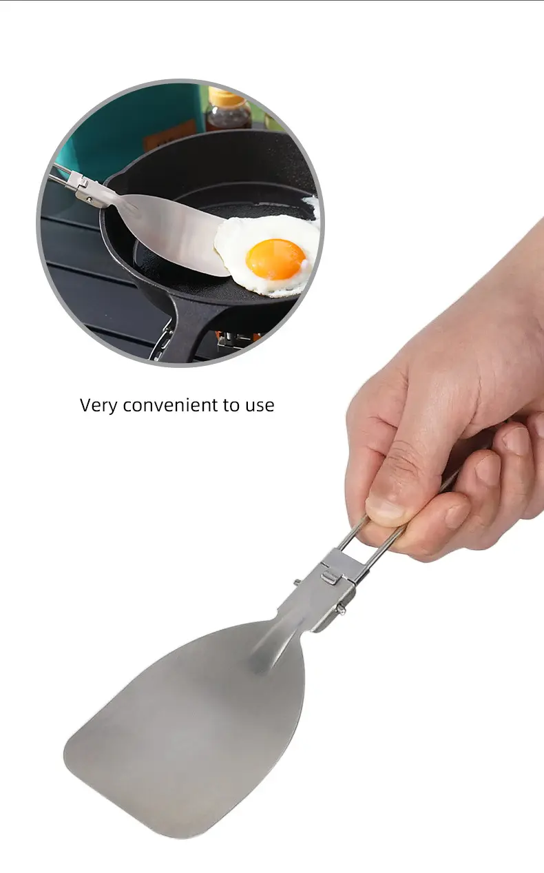 Outdoor folding frying shovel camping portable 304 stainless steel rice shovel barbecue picnic tableware mountain travel spatula