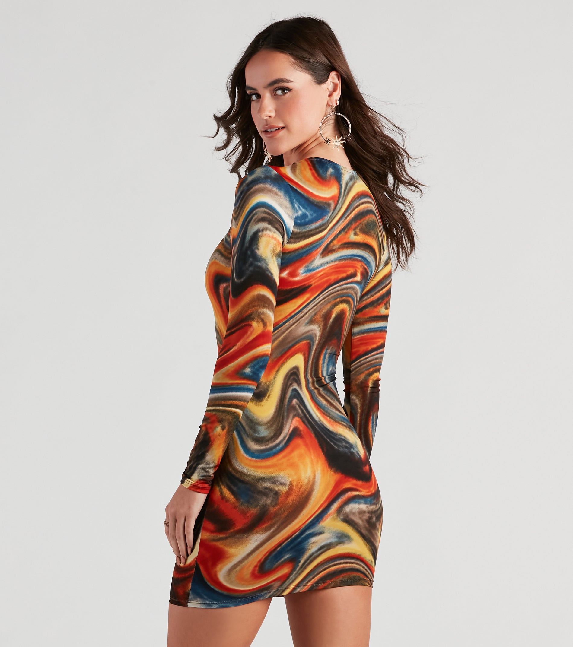 Swirl Of Splash Crew Mini Dress