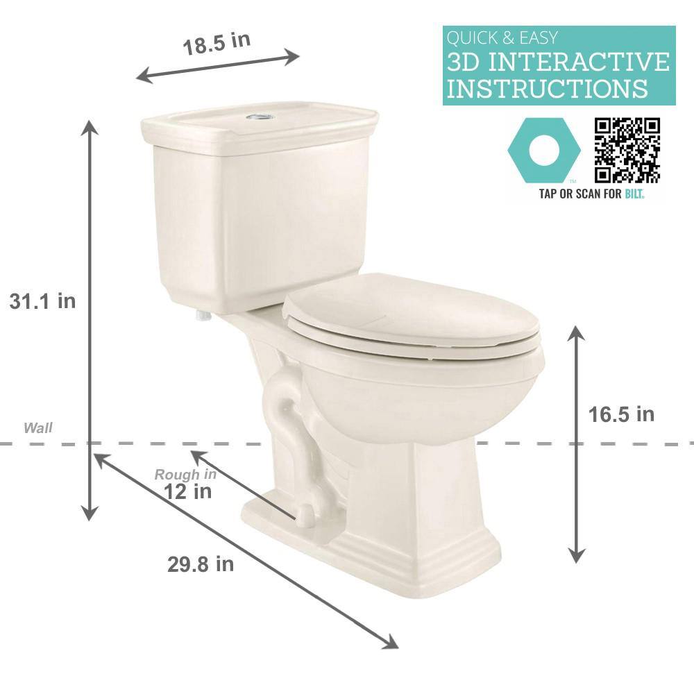 Glacier Bay 2-piece 1.0 GPF1.28 GPF High Efficiency Dual Flush Elongated Toilet in Biscuit N2430E-BISC