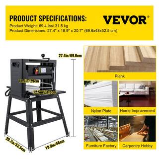 VEVOR Thickness Planer 12-12 in. Wood Planer Foldable 1500-Watts with Dust Exhaust Interface Stand for Woodworking YPJ12.5YC00000001V1