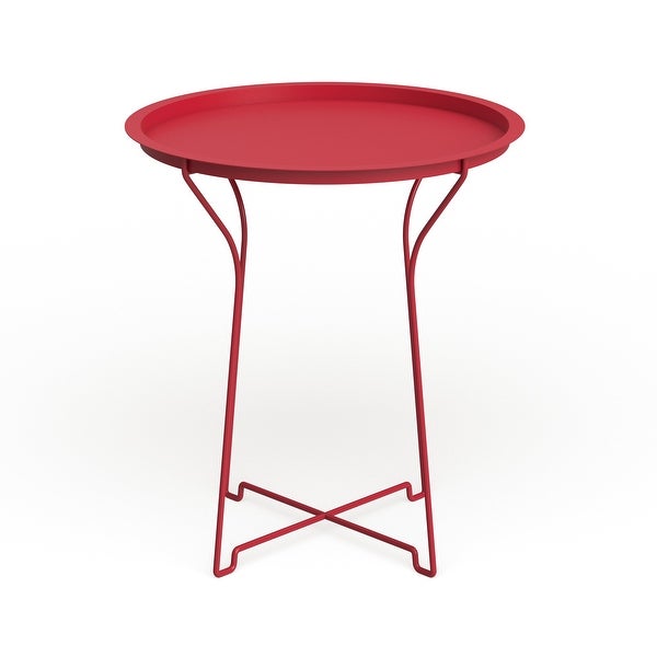 Atlantic Metal Round Side Tray Table; Removeable Tray Top， Decor， Wire Collapsible Legs， Indoor， Outdoor