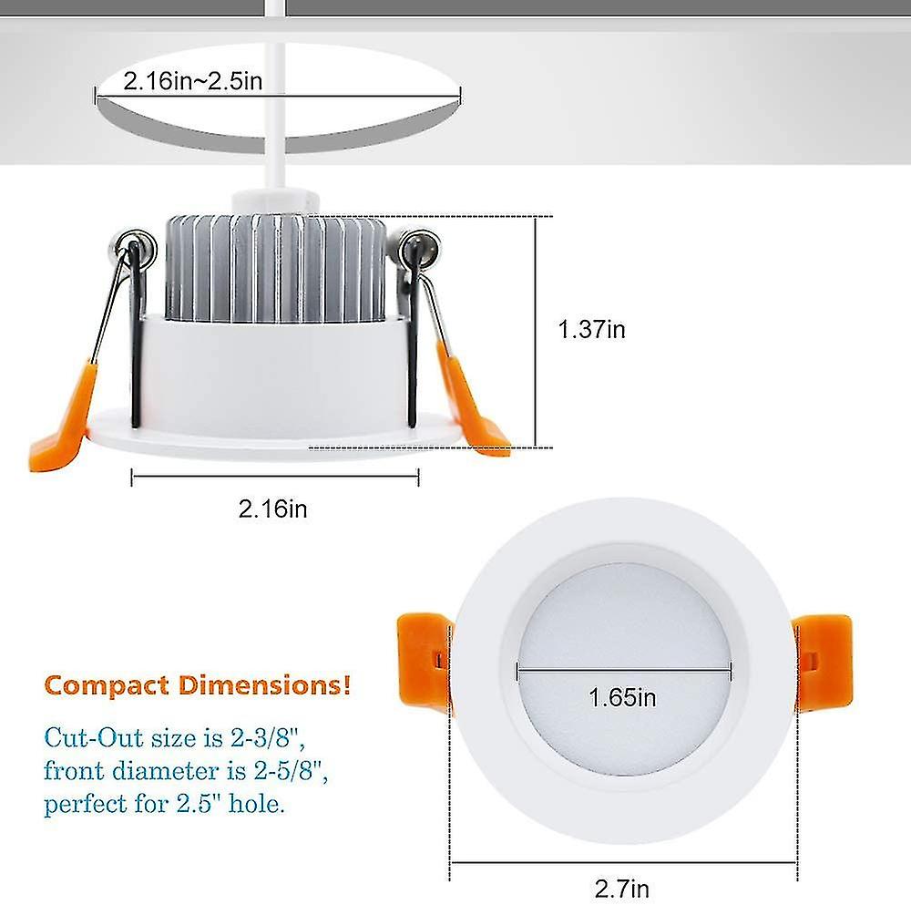 2 Inch Led Downlight， Recessed Lighting Dimmable Ceiling Light， 3w， 5500k Daylight White， Cri80 With Led Driver(35w Halogen Equivalent)，white 4 Pack