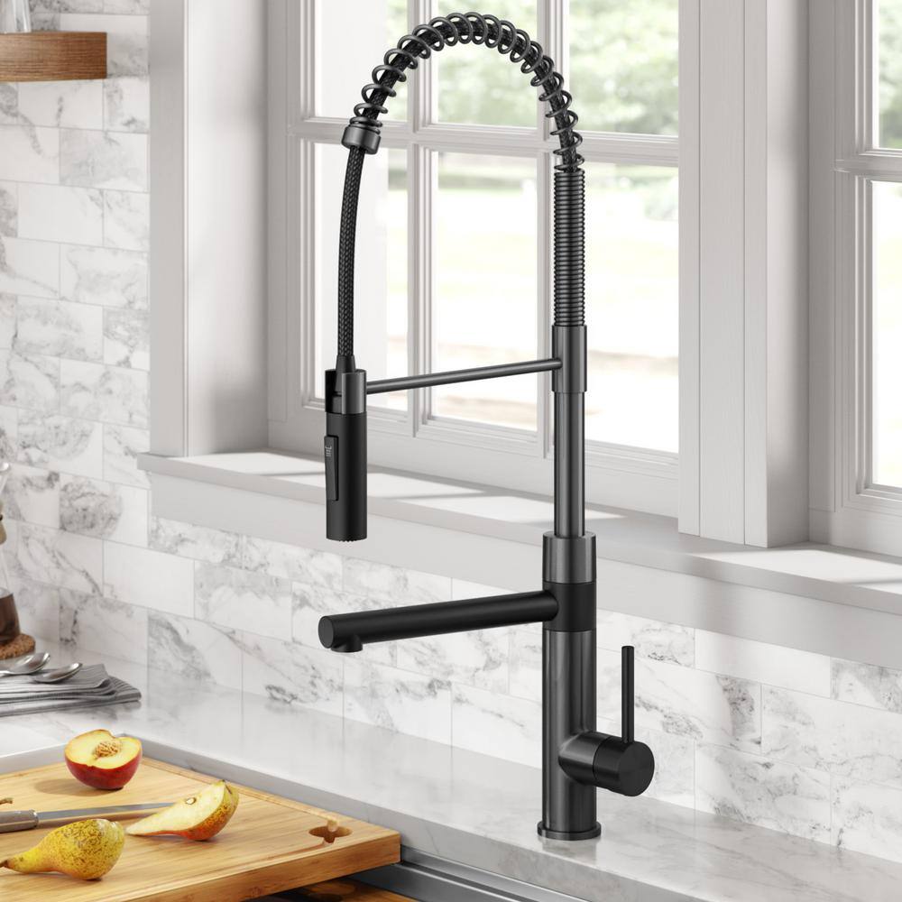 KRAUS Artec Pro Pull-Down Single Handle Kitchen Faucet with Pot Filler in Matte Black  Spot Free Black Stainless Steel KPF-1604MBSFSB