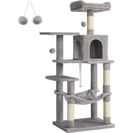 Feandrea Cat Tree Cat Tower Cat Condo with Scratching Posts Hammock  Cat Activity Center Light Gray