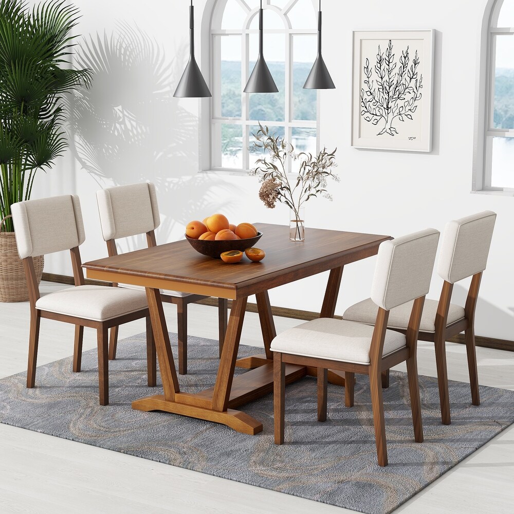 Classic Farmhouse 5 Piece Wooden Dining Set with 59\