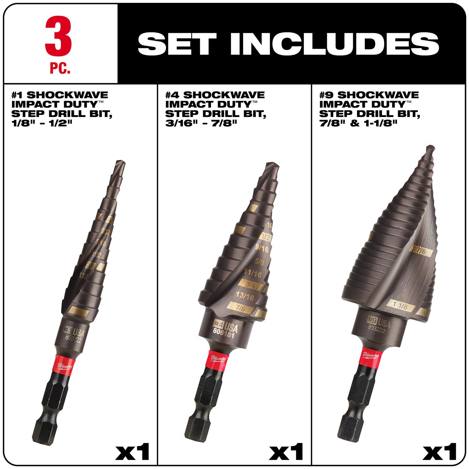 MW Shockwave High Speed Steel Impact Step Bit Set 3 pc