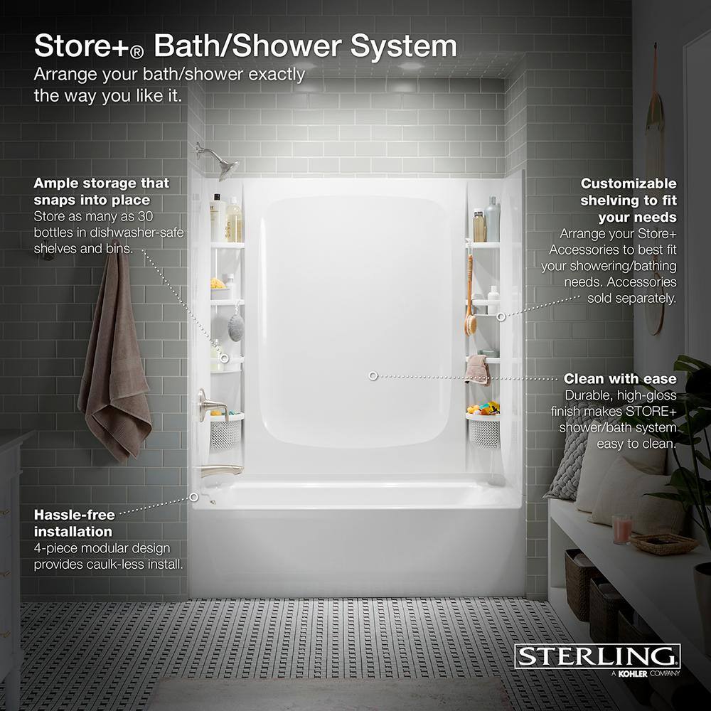 STERLING STORE+ 5 ft. Right-Hand Drain Rectangular Alcove Bathtub with Wall Set and 12-Piece Accessory Set in White 71171720-0-12