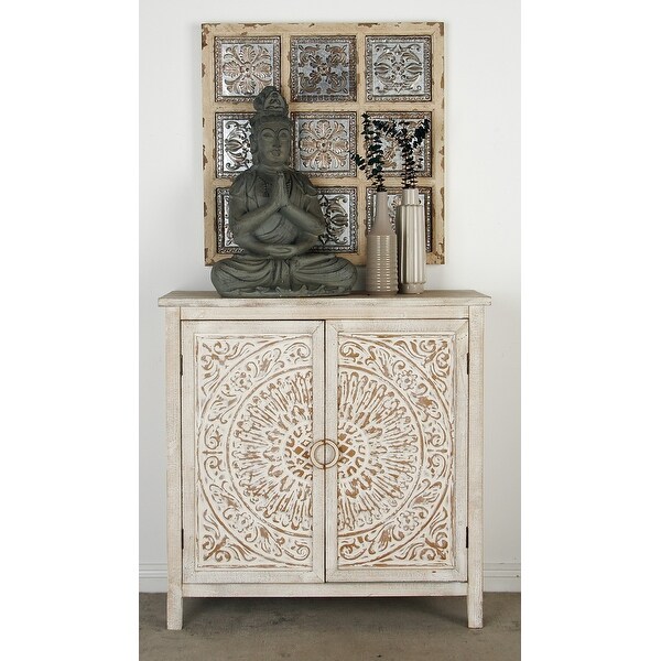 Wood Intricately Carved Floral Cabinet