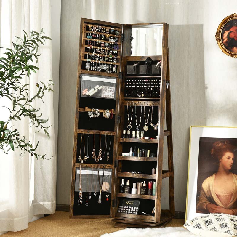 360 Rotating Jewelry Armoire with Higher Full Length Mirror, 3-in-1 Freestanding Lockable Jewelry Cabinet Organizer