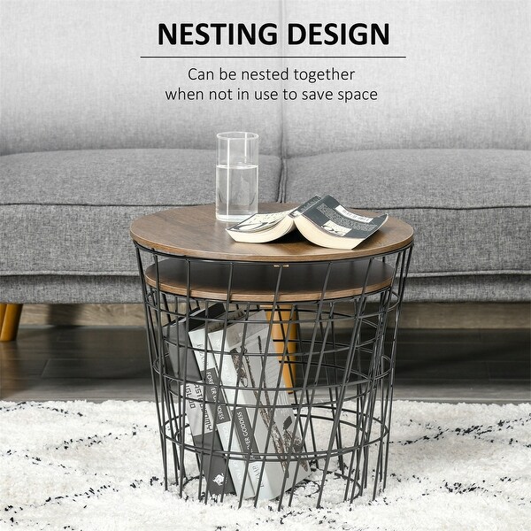 End Tables Set of 2，Nesting Tables w/Storage，Round Accent Side Tables