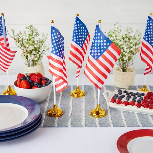 Juvale 12 Pack Patriotic Mini American Flags With Stands For Desk Table 4th Of July Party Essentials 8 X 5 In