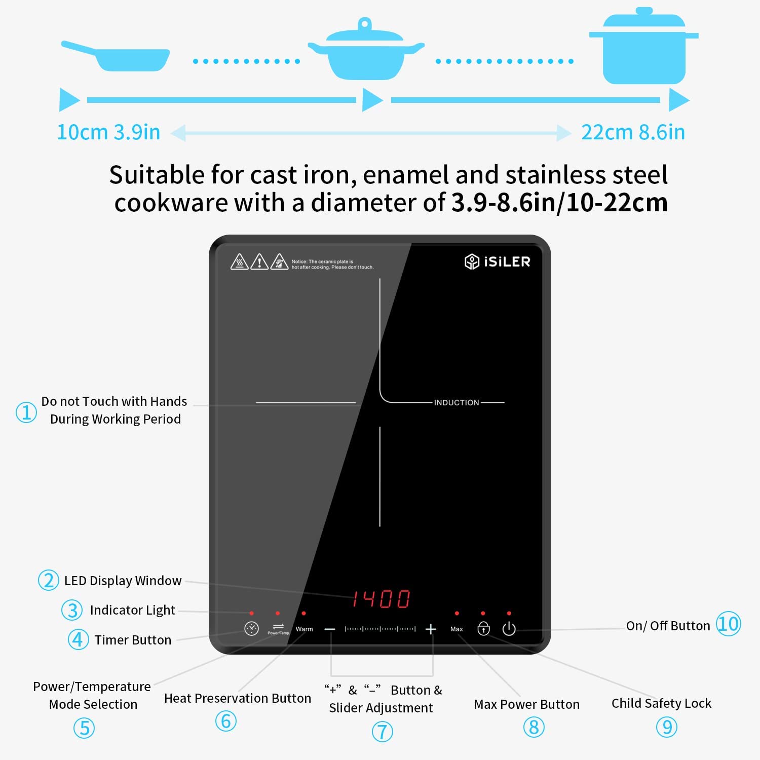 Portable Induction Cooktop， iSiLER 1800W Electric Induction Cooker Cooktop with Kids Safety Lock， Sensor Touch Countertop Burner with Timer for Apartment RV Camper