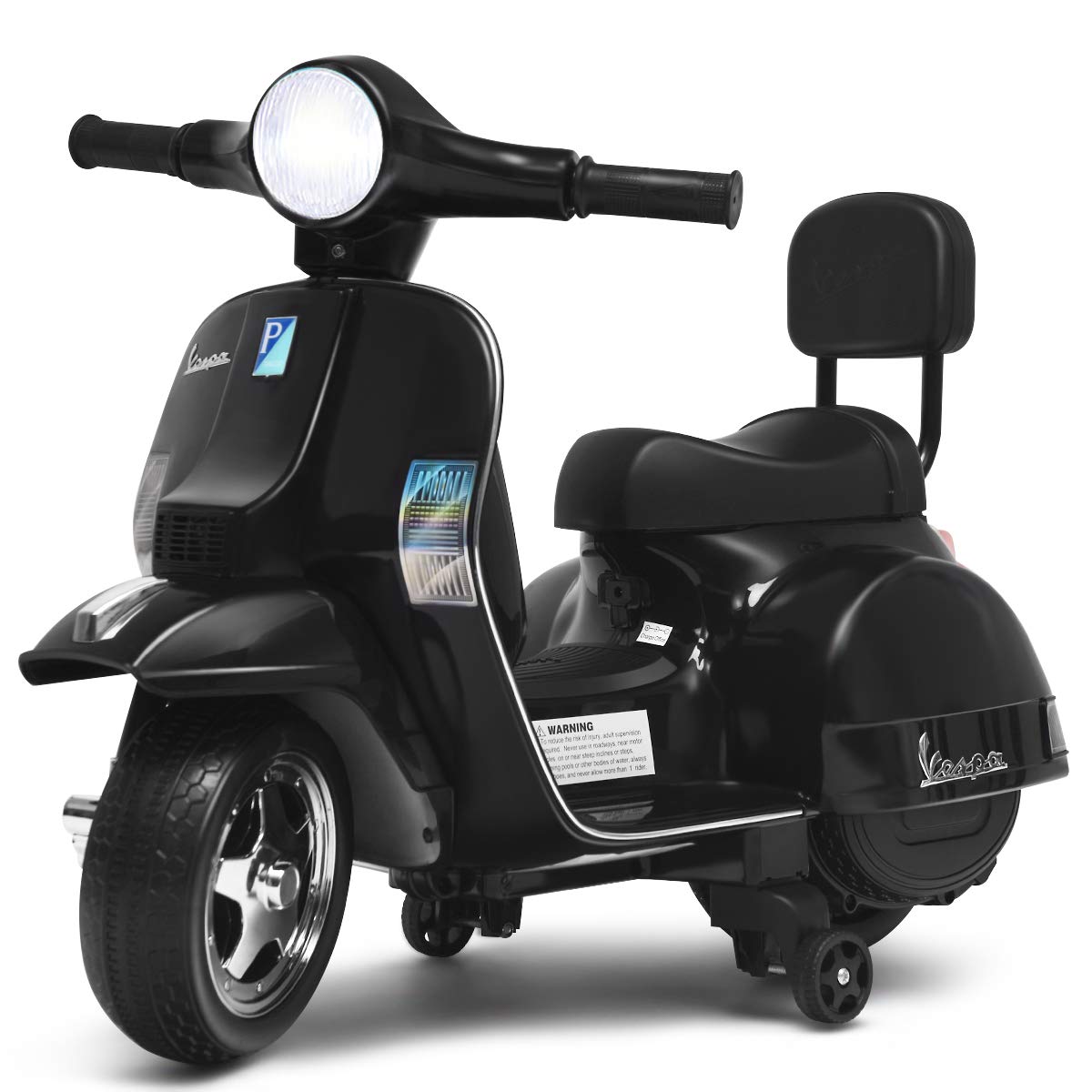 Costzon Kids Vespa Scooter, 6V Battery Powered Ride on Motorcycle w/ Training Wheels