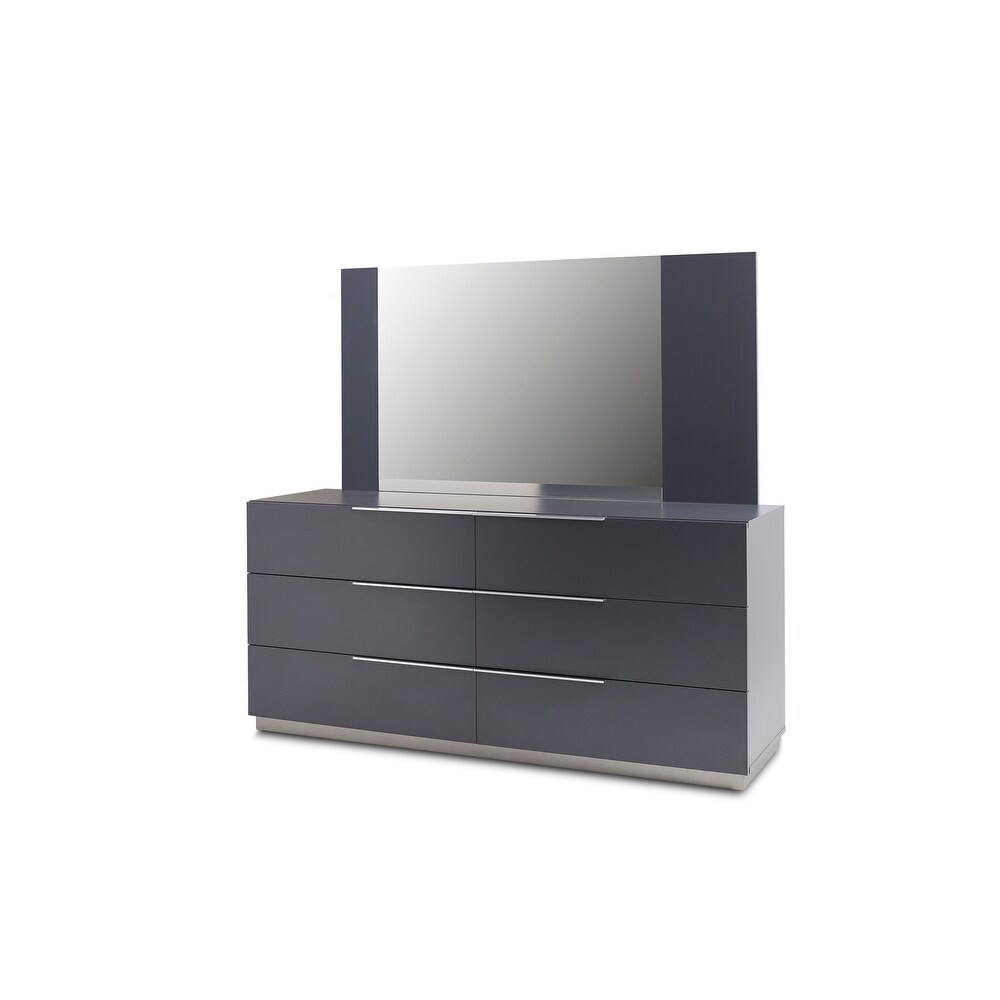 Warsaw 6 Drawer double sided dresser and mirror in Glossy Gray