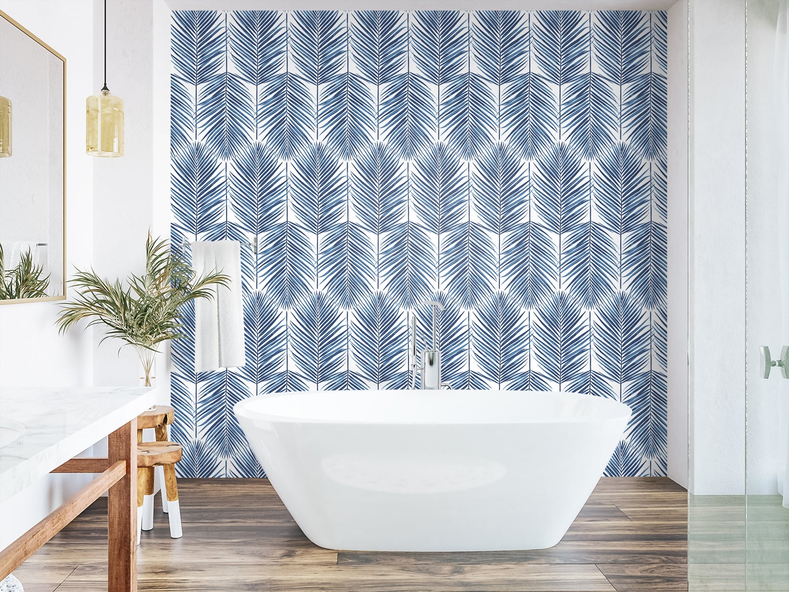 Marina Palm Wallpaper in Coastal Blue from Etten Gallerie Collection