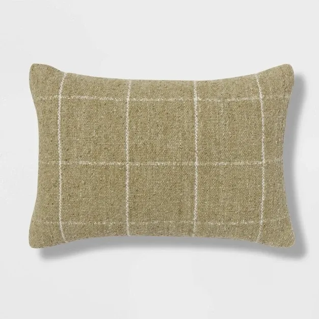 Oblong Windowpane Woven Decorative Throw Pillow Green