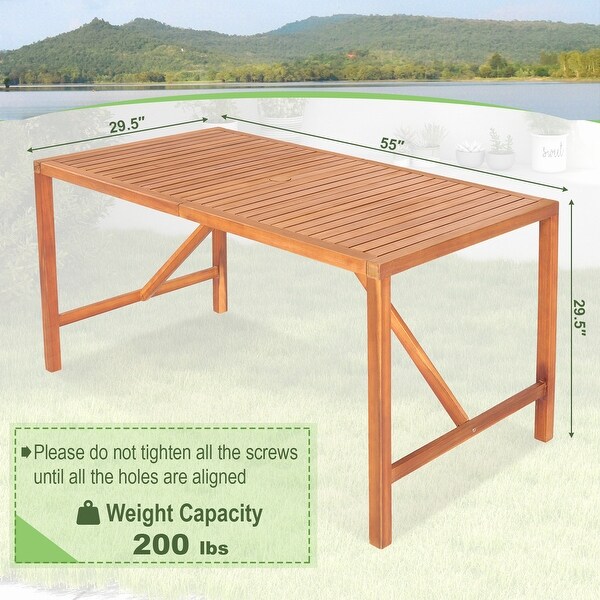 Gymax Rectangular Acacia Wood Dining Table 46 Person Patio 2''