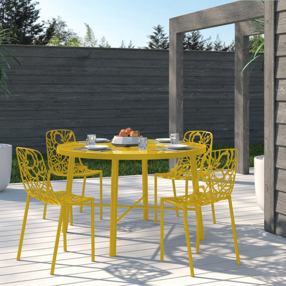 LeisureMod DC23Y4 Modern Devon Aluminum Chair  Set of 4   Contemporary   Outdoor Dining Chairs   by VirVentures  Houzz