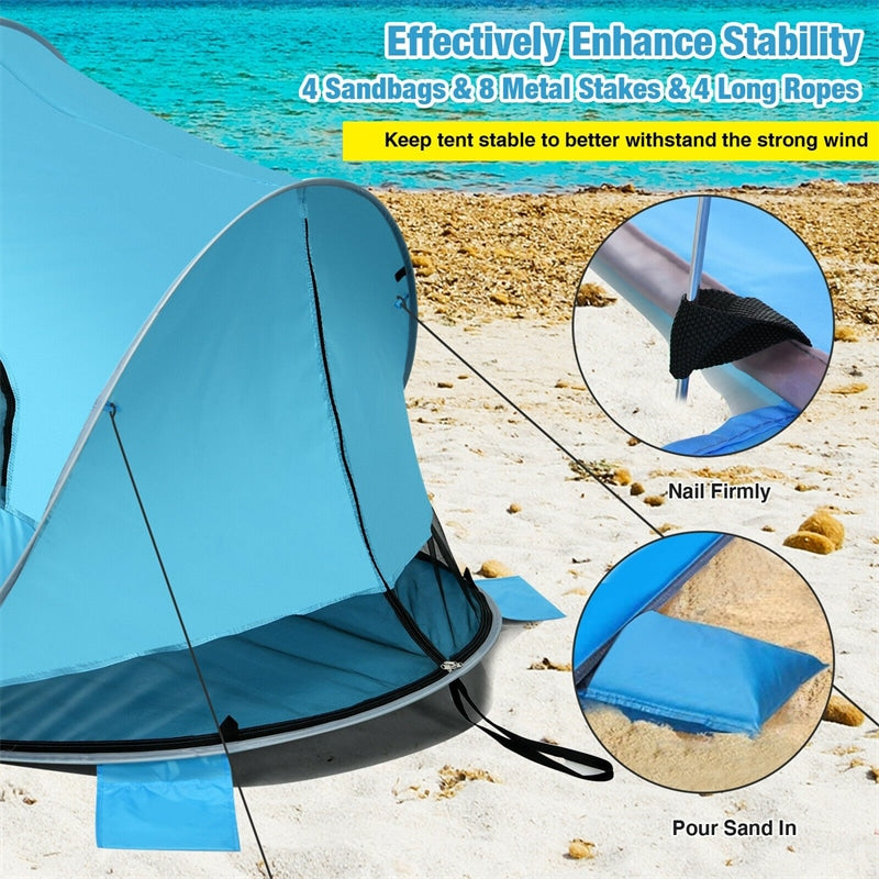 Pop Up Beach Tent Anti-UV UPF 50+ Portable Sun Shade Shelter