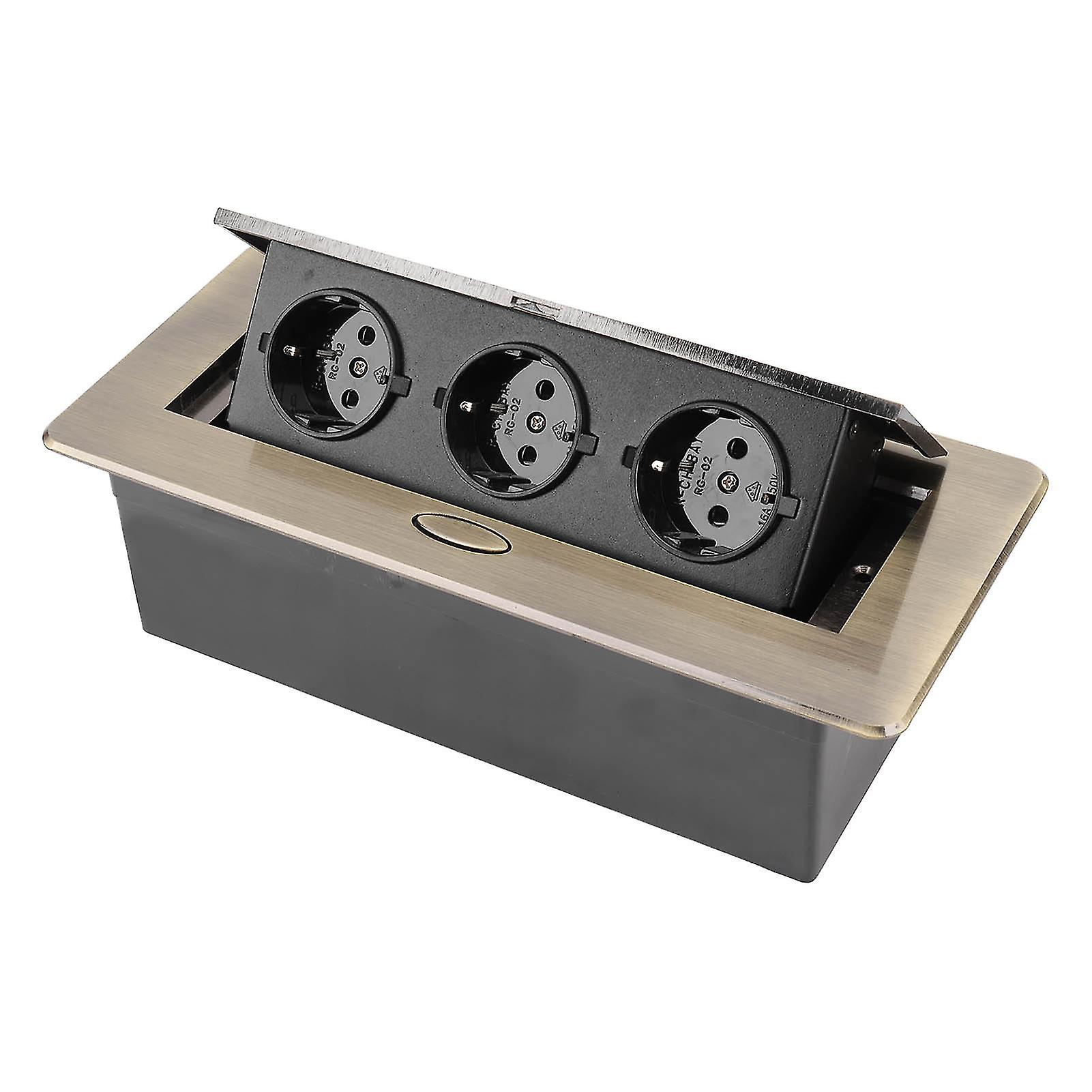 Power Strip Bronze Concealed Good Sealing Outlet Table Connection Box for Meeting Room EU Plug 250V