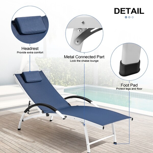 Crestlive Outdoor Adjustable Reclining Chaise Lounge Chair with Arms and Headrest，Aluminum or Steel Frame Options