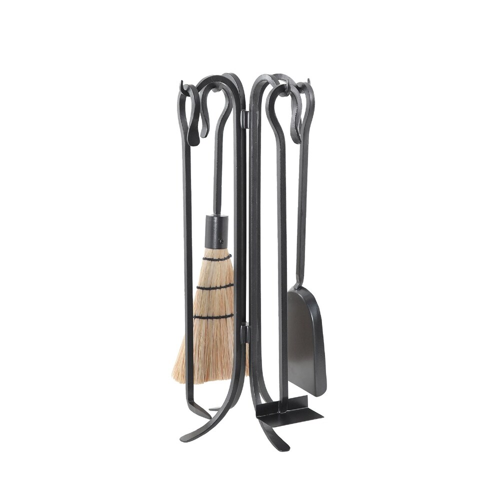 Minuteman International Shepherd's Hook Mini Fireplace Set of 4 Tools  22 Inch Tall  Graphite Finish