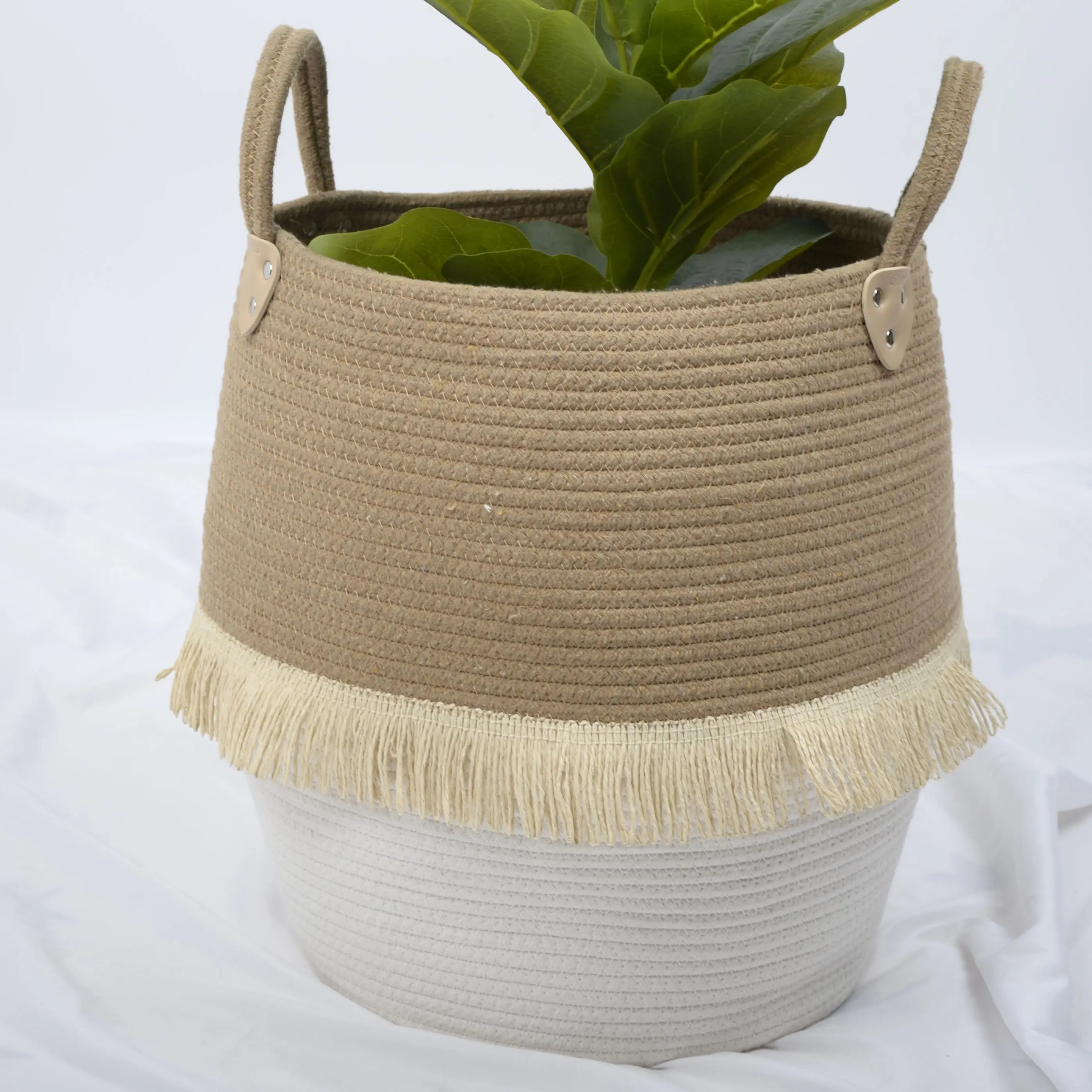 Wholesale Handmade Foldable Custom Laundry Basket Tassel Cotton String Gift  Plant Basket