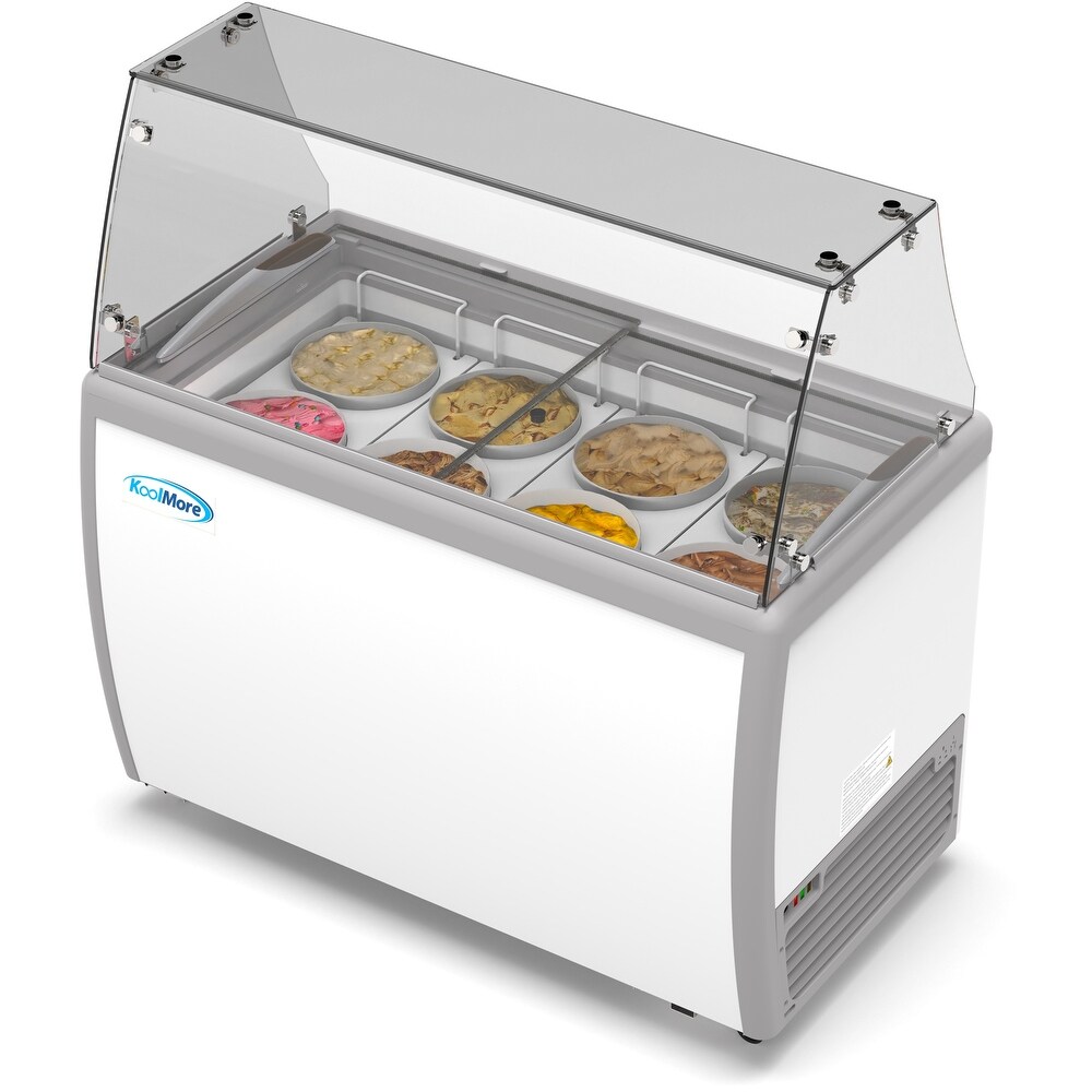 KoolMore 50 in. 8 Tub Ice Cream Dipping Cabinet Display Freezer with Sneeze Guard 13 cu. ft.