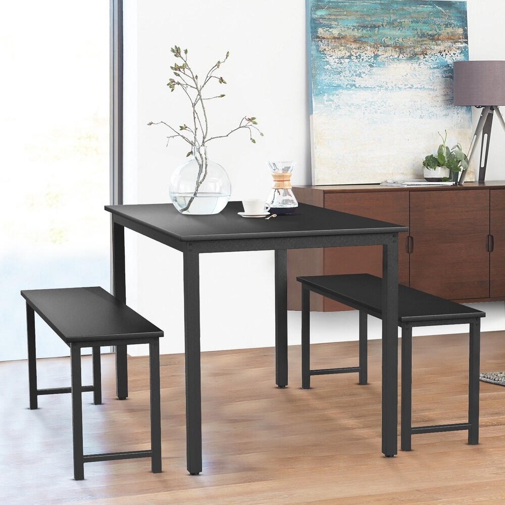 3pcs Dining Table Set with Two Benches