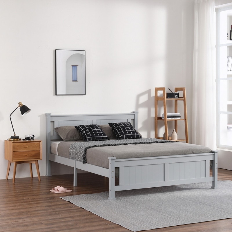 Vertical Decorative Core Bed Frame Grey Full/Twin/Queen